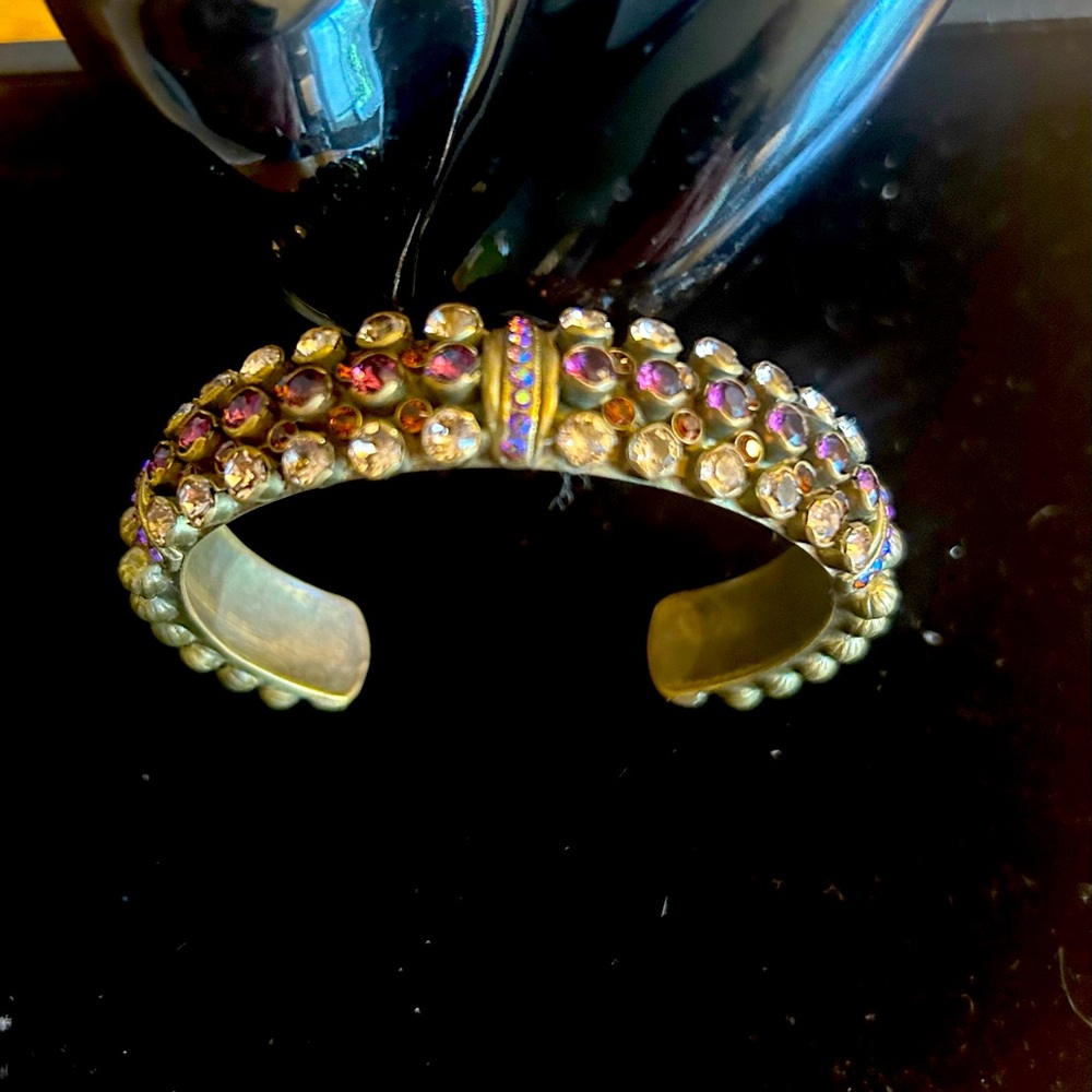 Vintage Sorrelli Gold and Colorful Crystal Cuff Bracelet